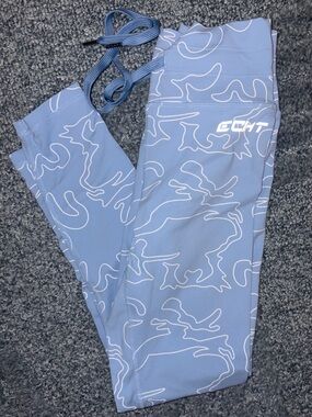 ECHT Light Blue Leggings with White Abstract Line Print